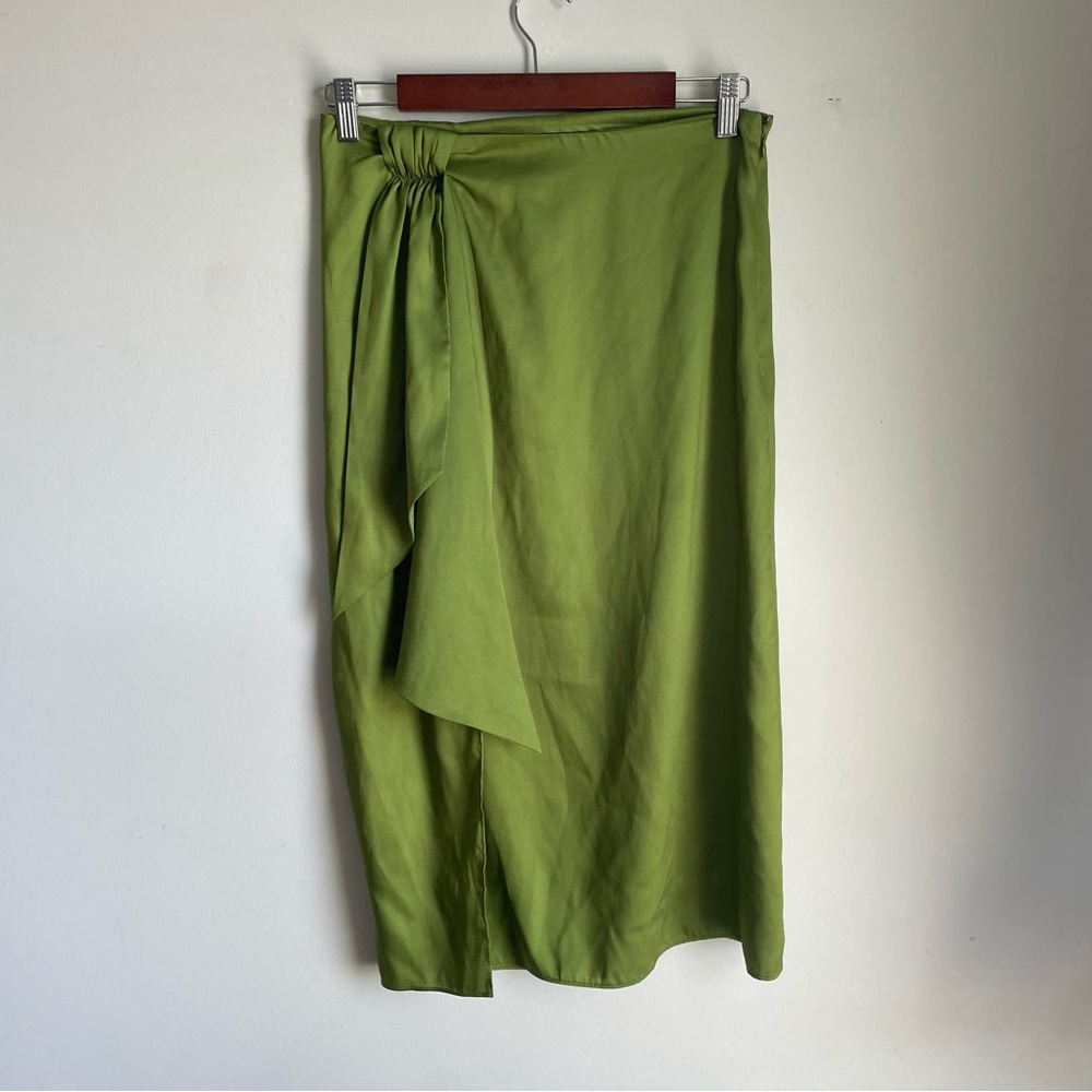 Banana Republic Olive Wrap Midi Skirt with Knot Detail